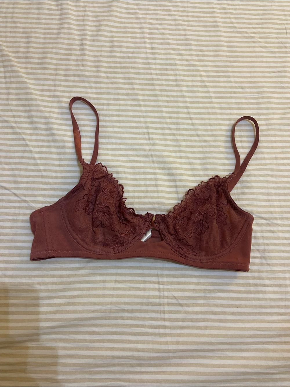 Nicole Miller Lace Trim Underwire Bralette Bra Dark Mauve Adjustable 34B
